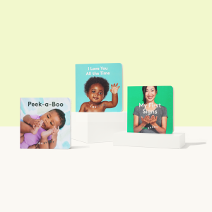 Play peek-a-boo, rhyme, and learn to sign words